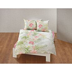 Linge de lit avec des fougères bleu-or et des motifs floraux