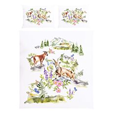 Linge de lit avec chèvres aquarelle et flore alpine