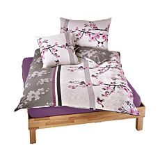 Linge de lit «Fleurs de cerisier», violet-anthracite