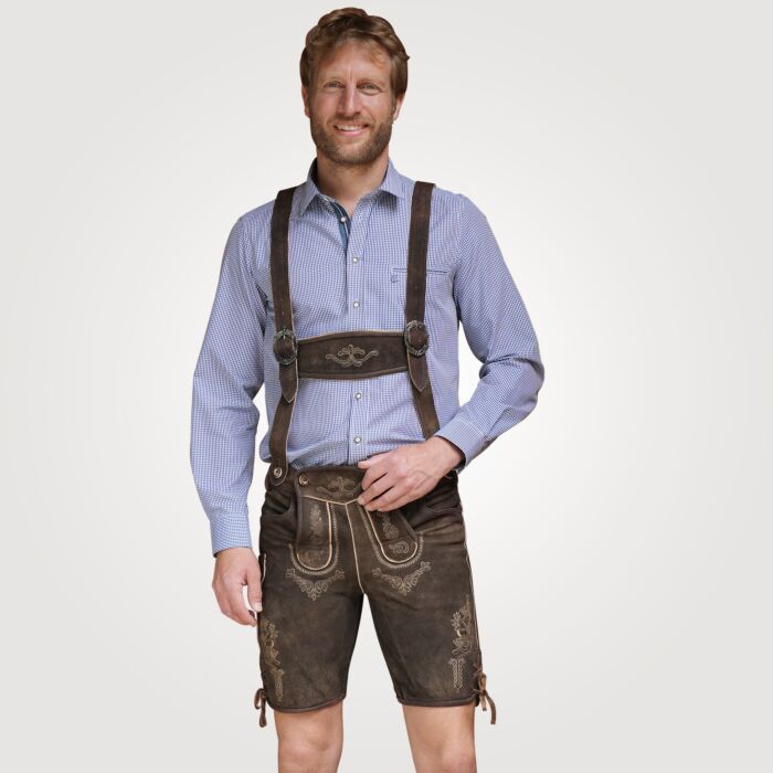 Pantalon court en cuir traditionnel avec bretelles