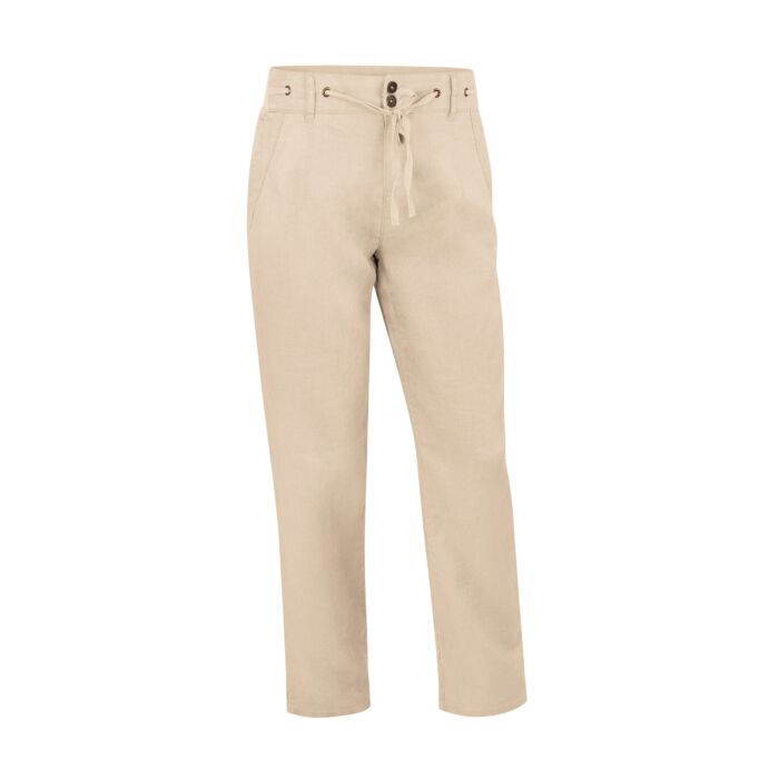 Pantalon dames en lin, avec taille élastique et cordon à nouer