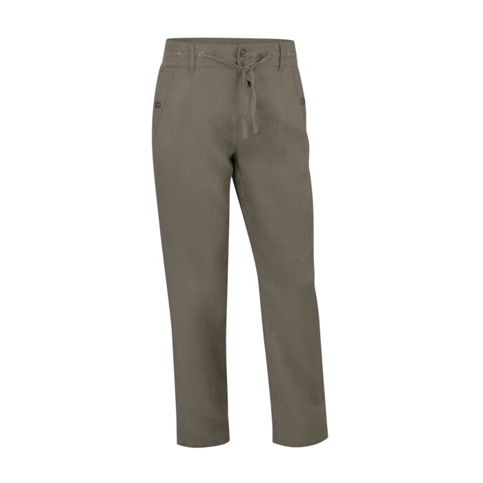 Pantalon dames en lin, avec taille élastique et cordon à nouer