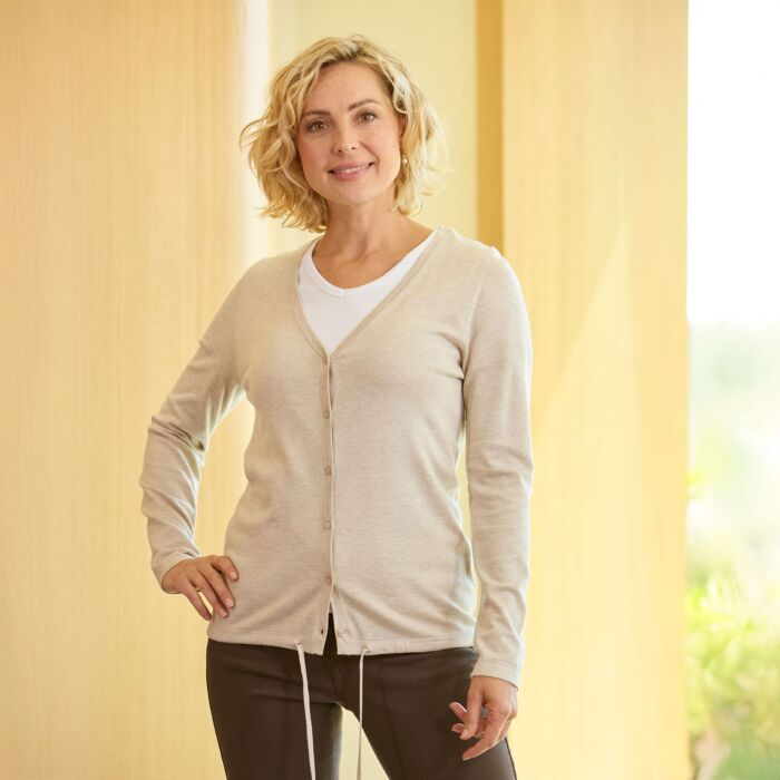 Gemusterter V-Neck Cardigan, weiche Qualität, ca. 62 cm