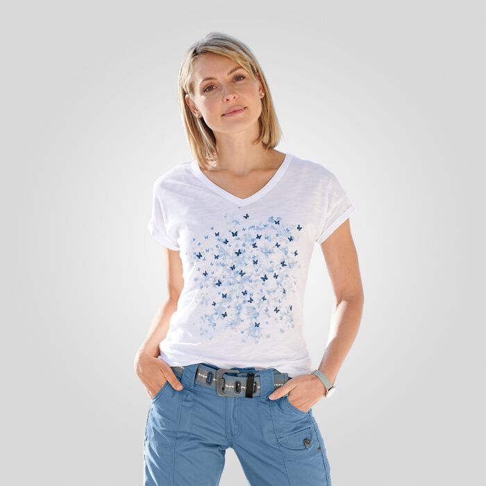 Damen V-Neck T-Shirt mit Print