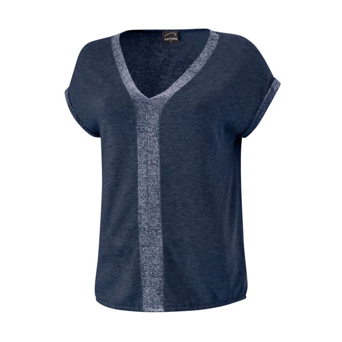 Kurzarm Strick-Shirt, V-Ausschnitt mit Lurexgarn main product photo