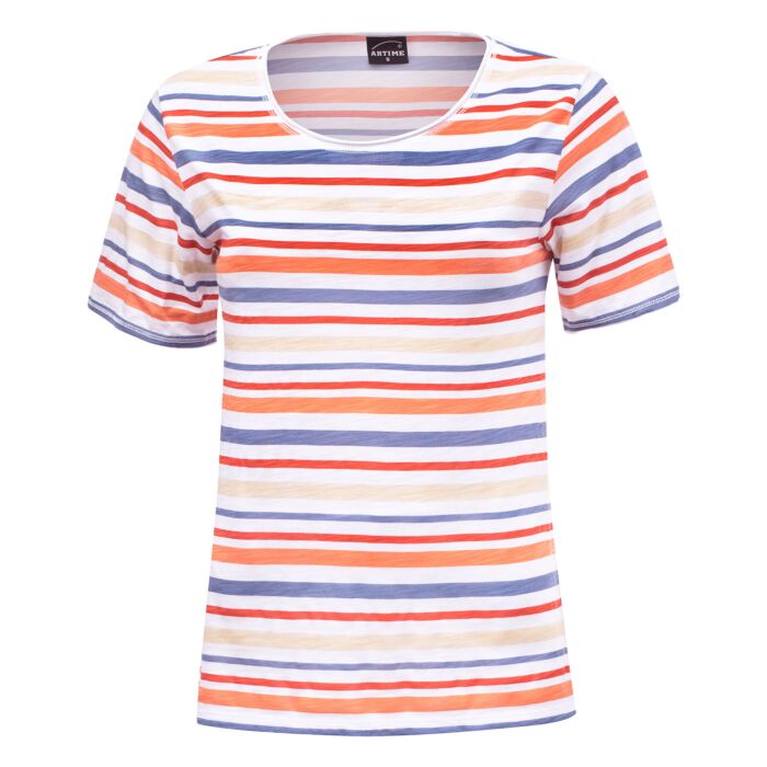 Gestreiftes Rundhals T-Shirt, leicht tailliert main product photo