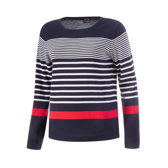 Pull à rayures pour femme, col rond main product photo