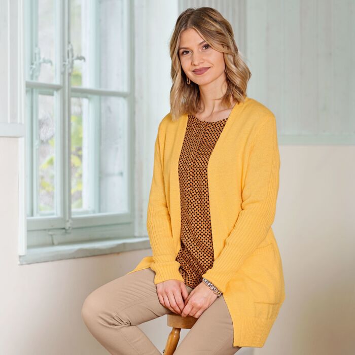 Cardigan long, sans fermeture, avec effet côtelé