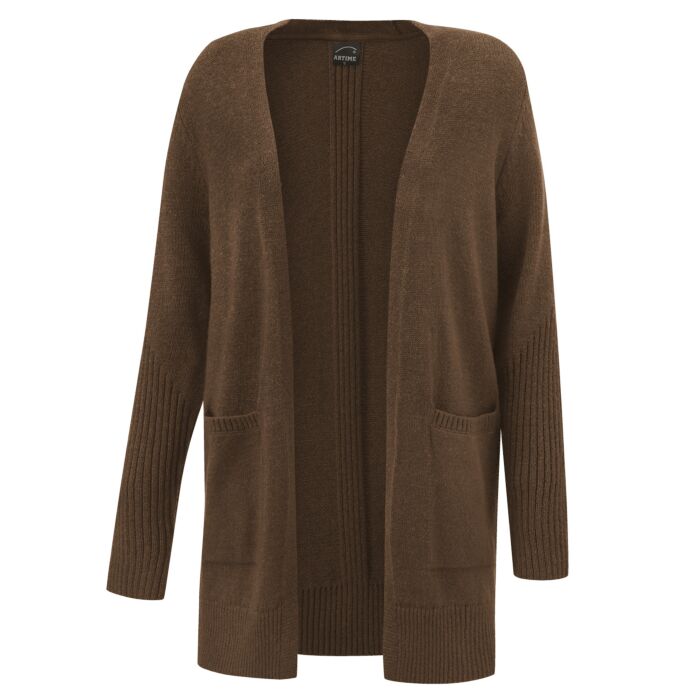 Cardigan long, sans fermeture, avec effet côtelé