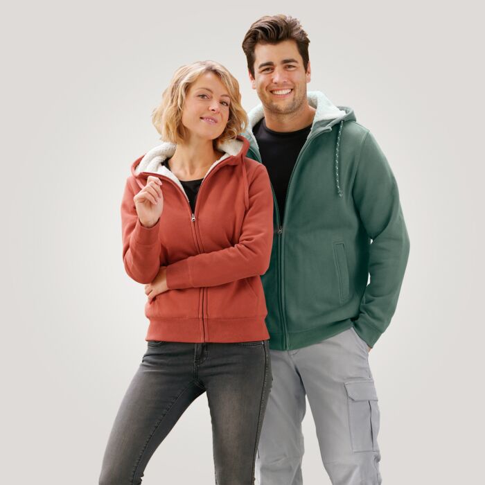 Veste sweat avec doublure en Teddy, capuchon et poches kangourou