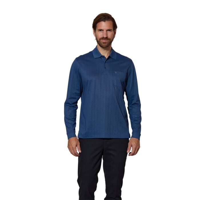 Ragman Langarm-Polohemd, mit Jacquard-Muster