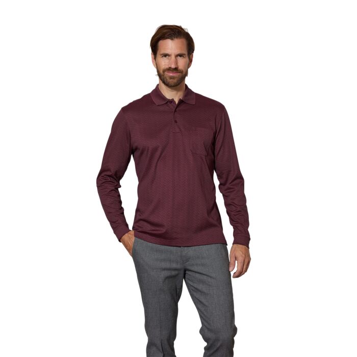 Ragman Langarm-Polohemd, mit Jacquard-Muster