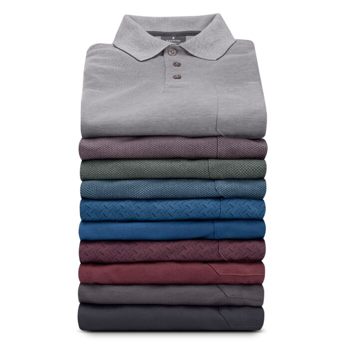 Ragman Langarm-Polohemd, mit Jacquard-Muster