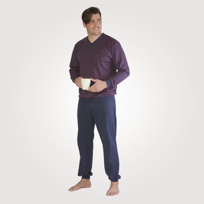 ARTIME V-Neck Pyjama für Herren, 100% Baumwolle