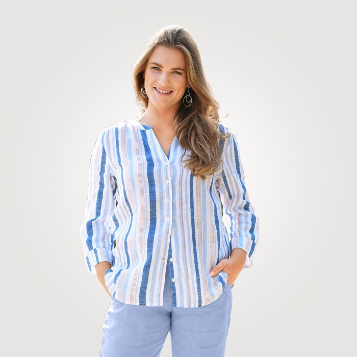 Damen Leinenbluse mit 3/4-Ärmel
