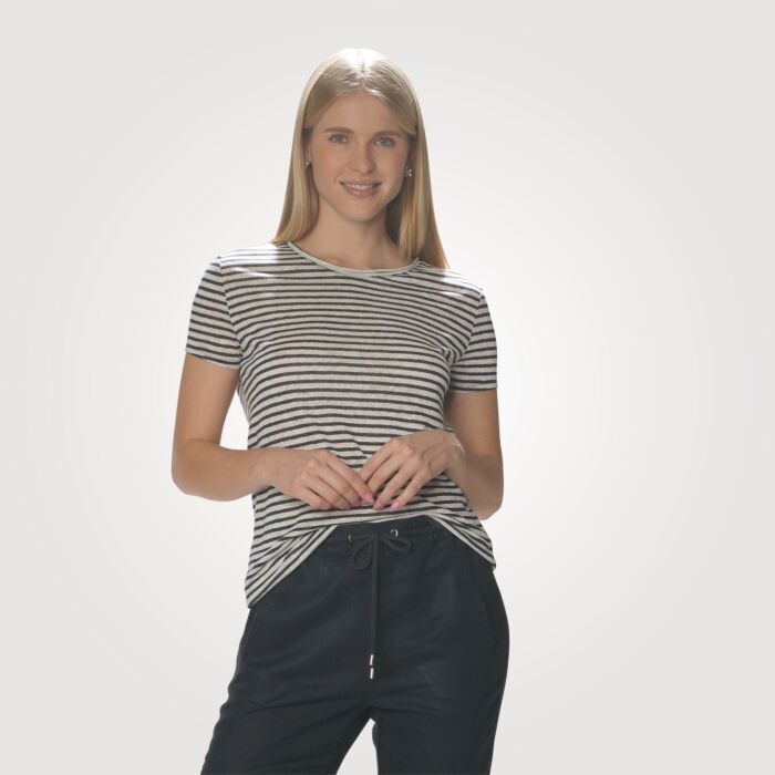Damen Leinen T-Shirt, gestreift