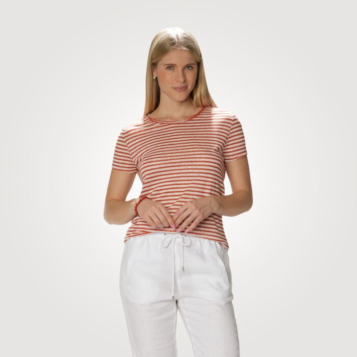 Damen Leinen T-Shirt, gestreift