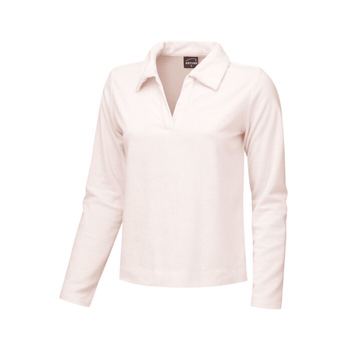Langarm Frottee Poloshirt für Damen, Rückenlänge ca. 58,5 cm