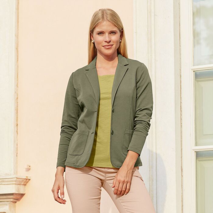 Blazer en jersey avec coutures décoratives, 2 poches