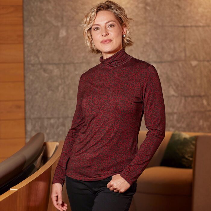 Shirt à col roulé pour femmes, imprimé animalier, stretch