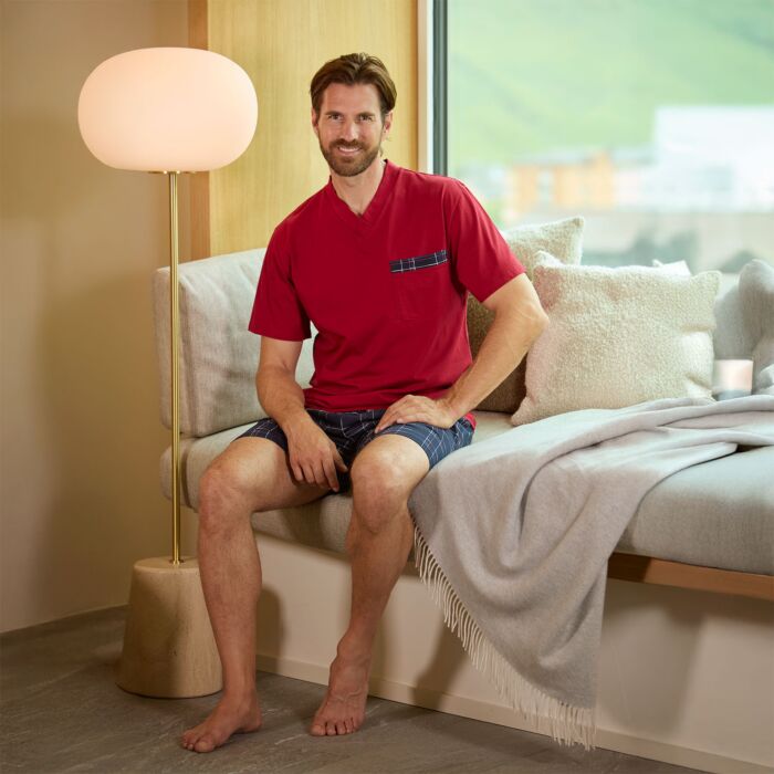 Pyjama à manches courtes pour hommes, col en V