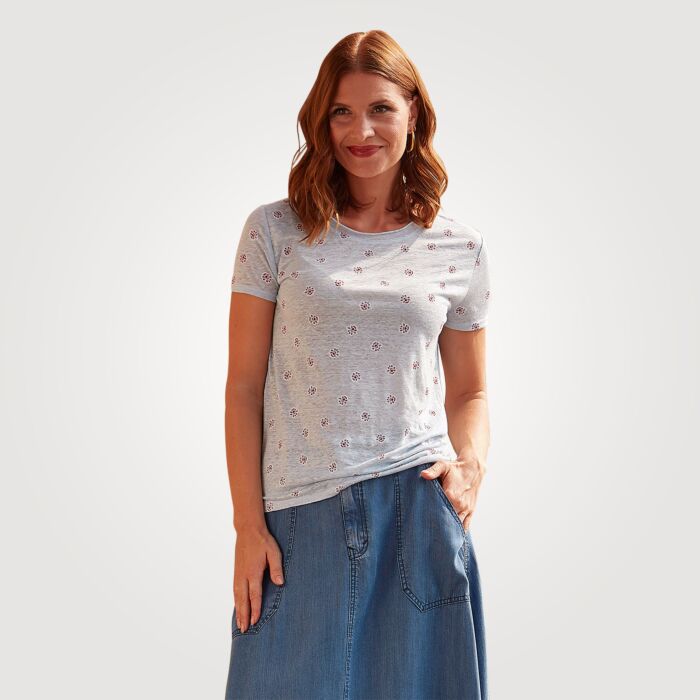 T-shirt en lin pour dames, à imprimé all-over