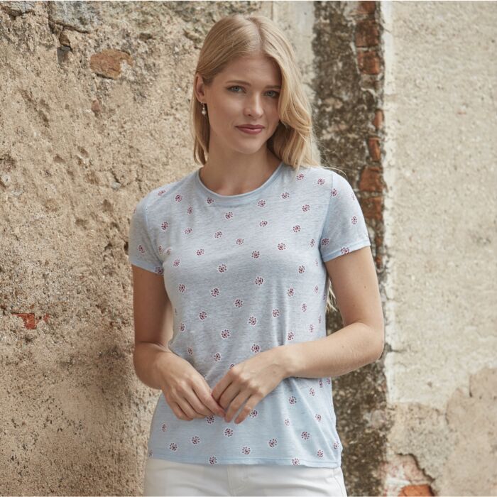 T-shirt en lin pour dames, à imprimé all-over