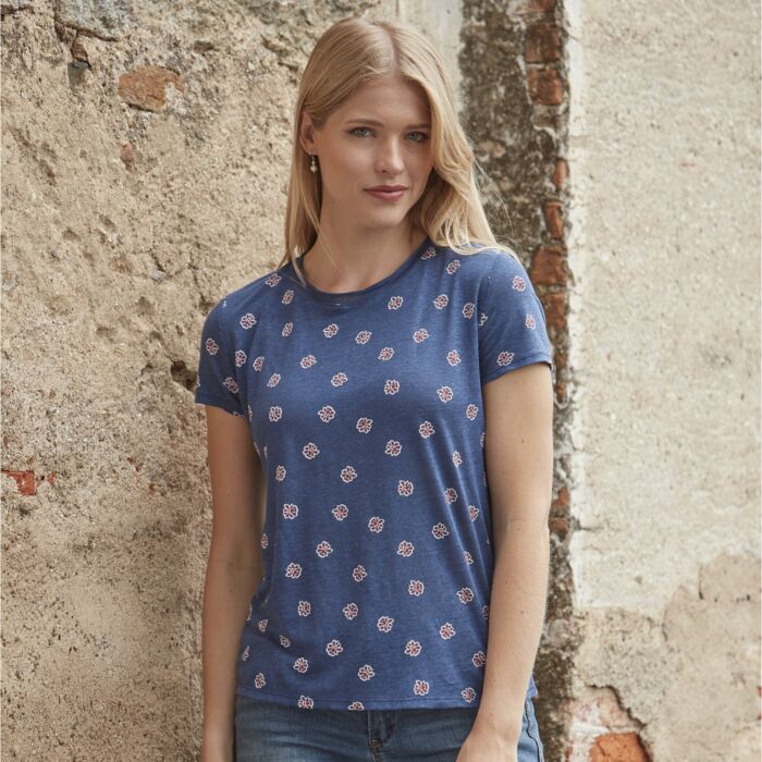 T-shirt en lin pour dames, à imprimé all-over