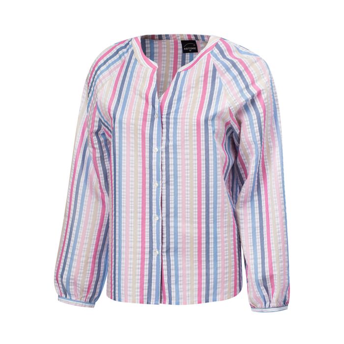 Leichtes Sommerbluse, gestreift, Knopfleiste