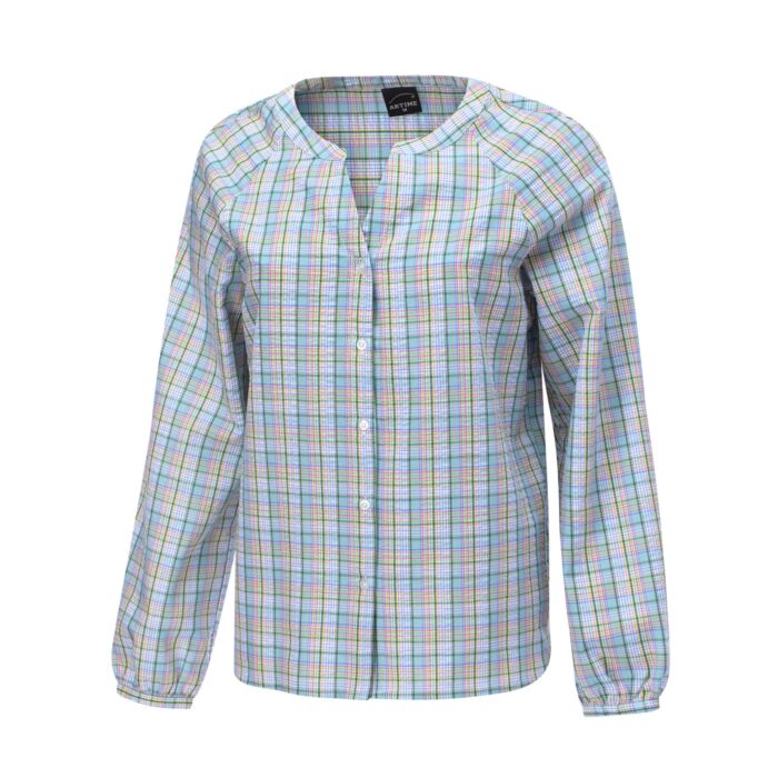 ARTIME Blouse pour femmes, à carreaux, Bleu-Vert main product photo