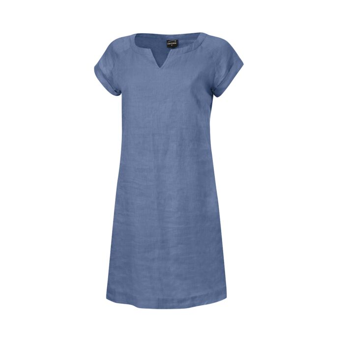 Damen Leinenkleid mit geschlitztem Rundhals