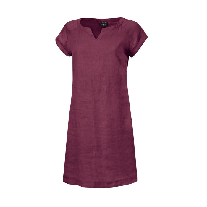 Damen Leinenkleid mit geschlitztem Rundhals