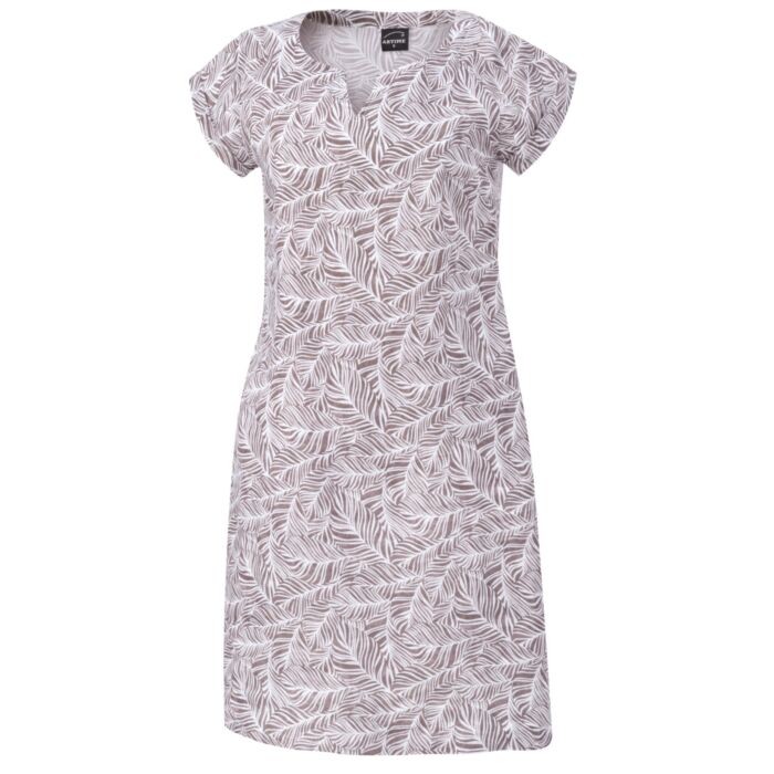 Artime Damen Leinenkleid mit geschlitztem Rundhals braun