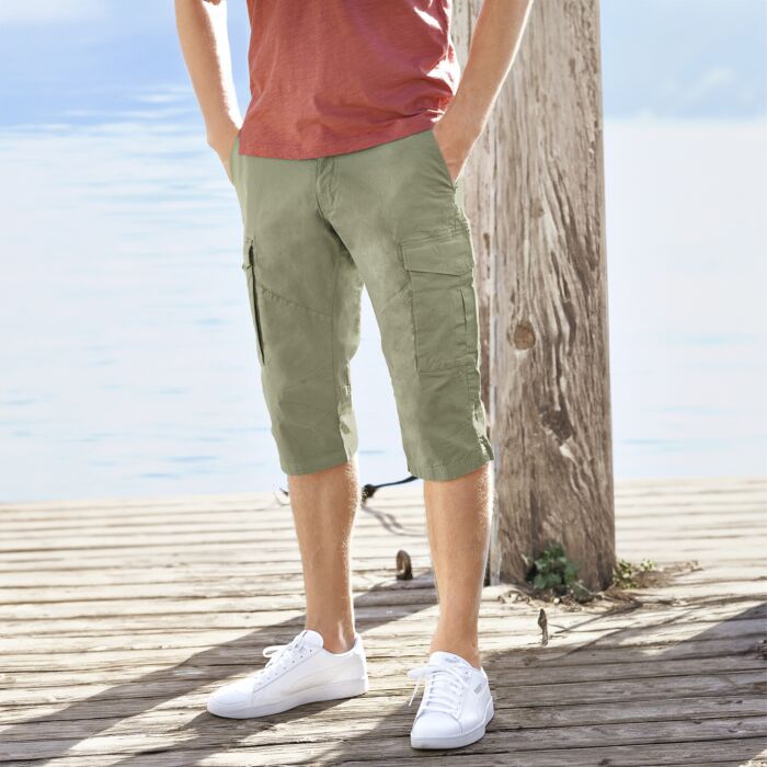 Pantalon cargo 3/4 en coton stretch