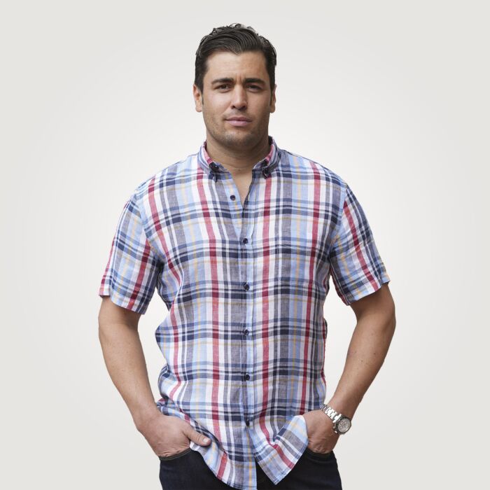 Chemise homme en lin, manches courtes main product photo