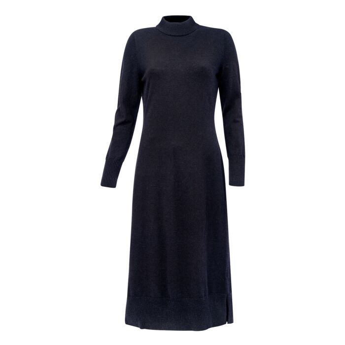 Robe en maille mi-longue avec col montant, légèrement cintrée
