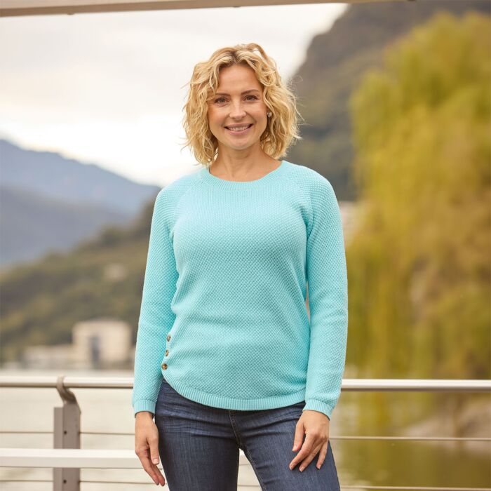 Pull-over en maille pour femmes, structuré, ourlet arrondi