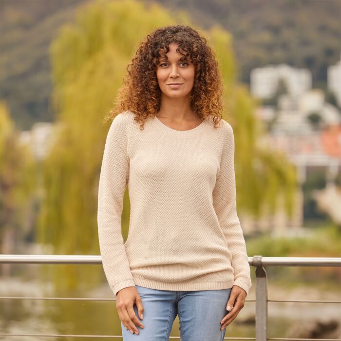 Pull-over en maille pour femmes, structuré, ourlet arrondi