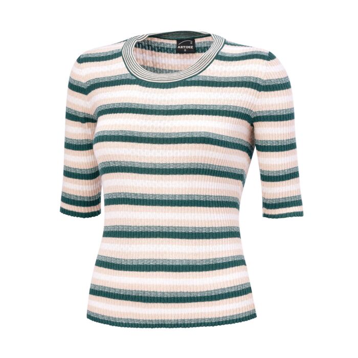 Damen Strick T-Shirt mit Streifenmuster main product photo