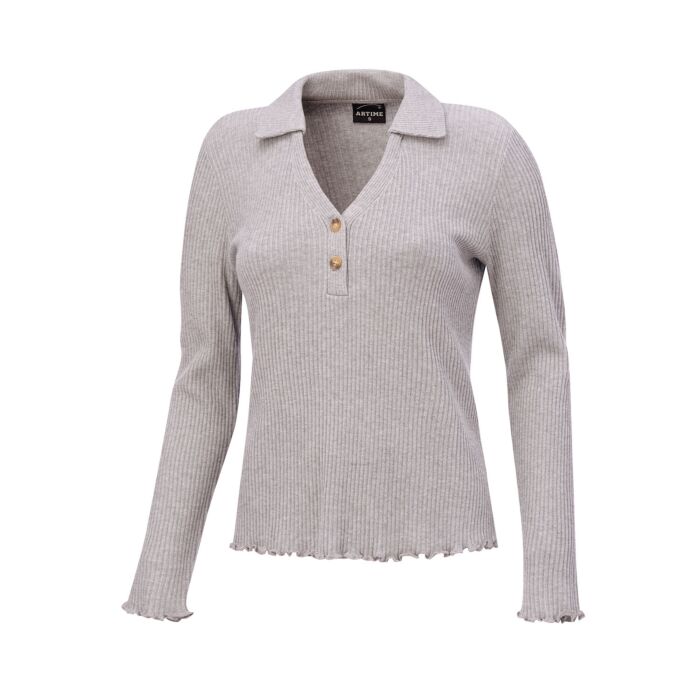 Polo en maille pour dames, fermé par boutons, structure côtelée