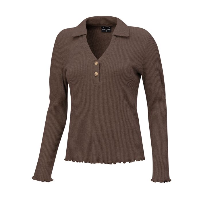 Polo en maille pour dames, fermé par boutons, structure côtelée