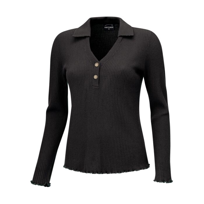 Polo en maille pour dames, fermé par boutons, structure côtelée