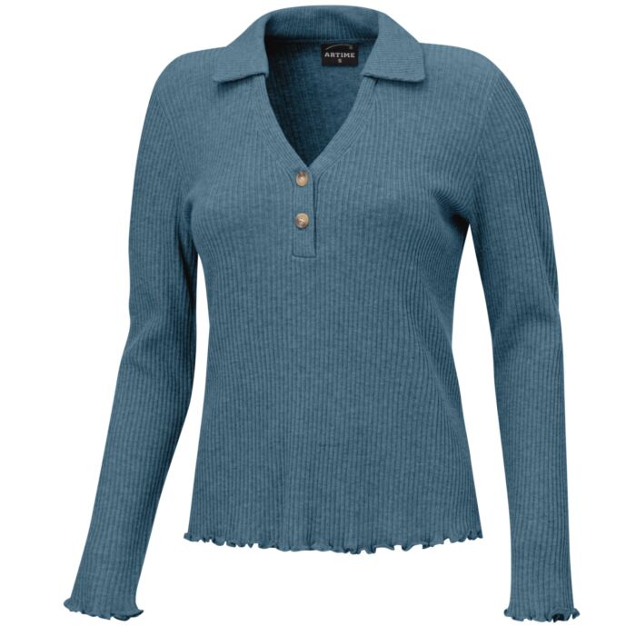 Polo en maille pour dames, fermé par boutons, structure côtelée