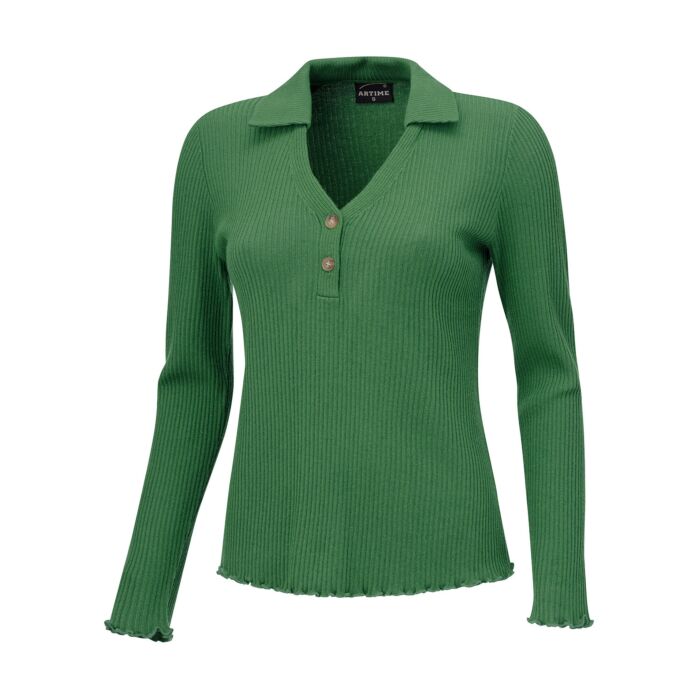 Polo en maille pour dames, fermé par boutons, structure côtelée