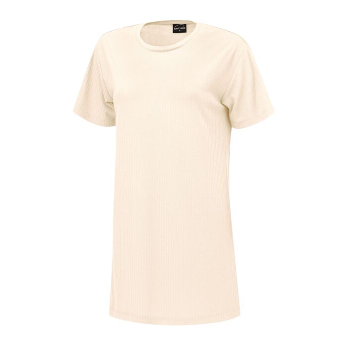 Bequemes T-Shirt, Rundhalsausschnitt, Rippmuster