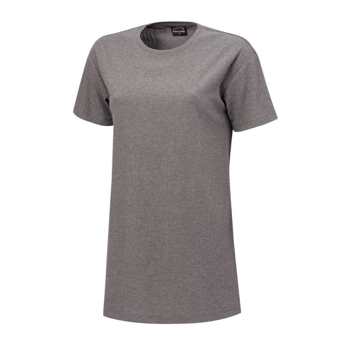 Bequemes T-Shirt, Rundhalsausschnitt, Rippmuster