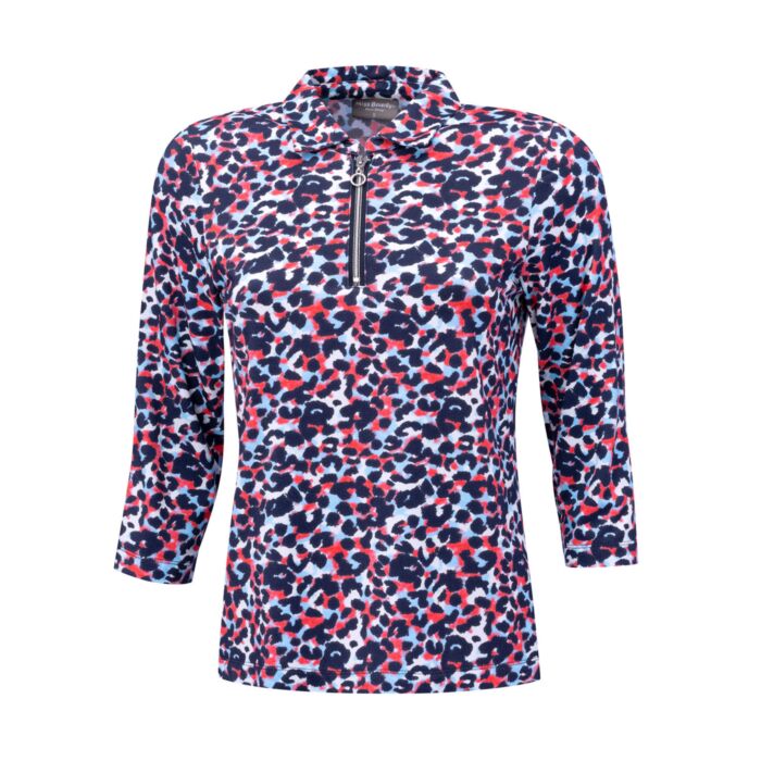 Damen Poloshirt mit Reissverschluss und Allover-Print main product photo