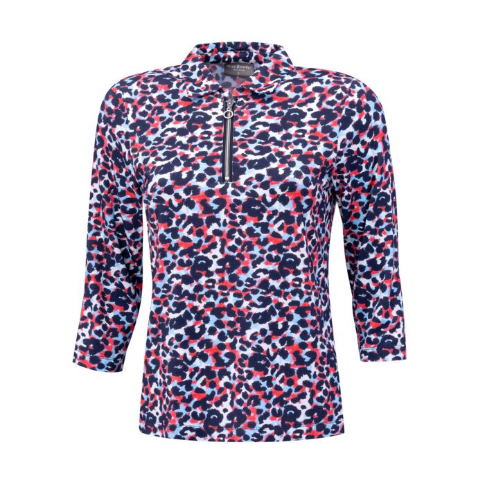 Damen Poloshirt mit Reissverschluss und Allover-Print