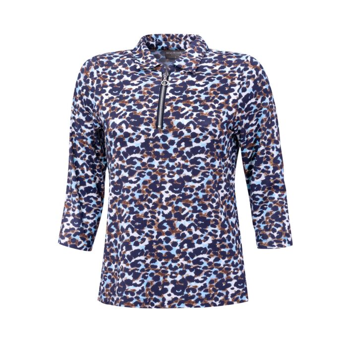 Damen Poloshirt mit Reissverschluss und Allover-Print