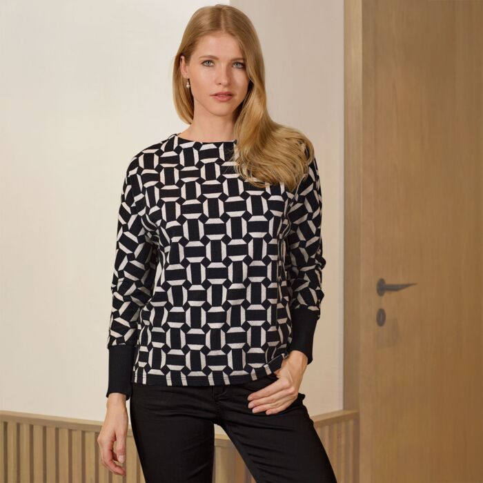 Damen Jacquard-Pullover, geometrisches Muster